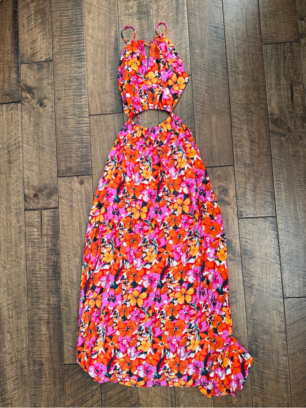 Petal & Pup Orange Pink Floral Cutout Maxi Dress
